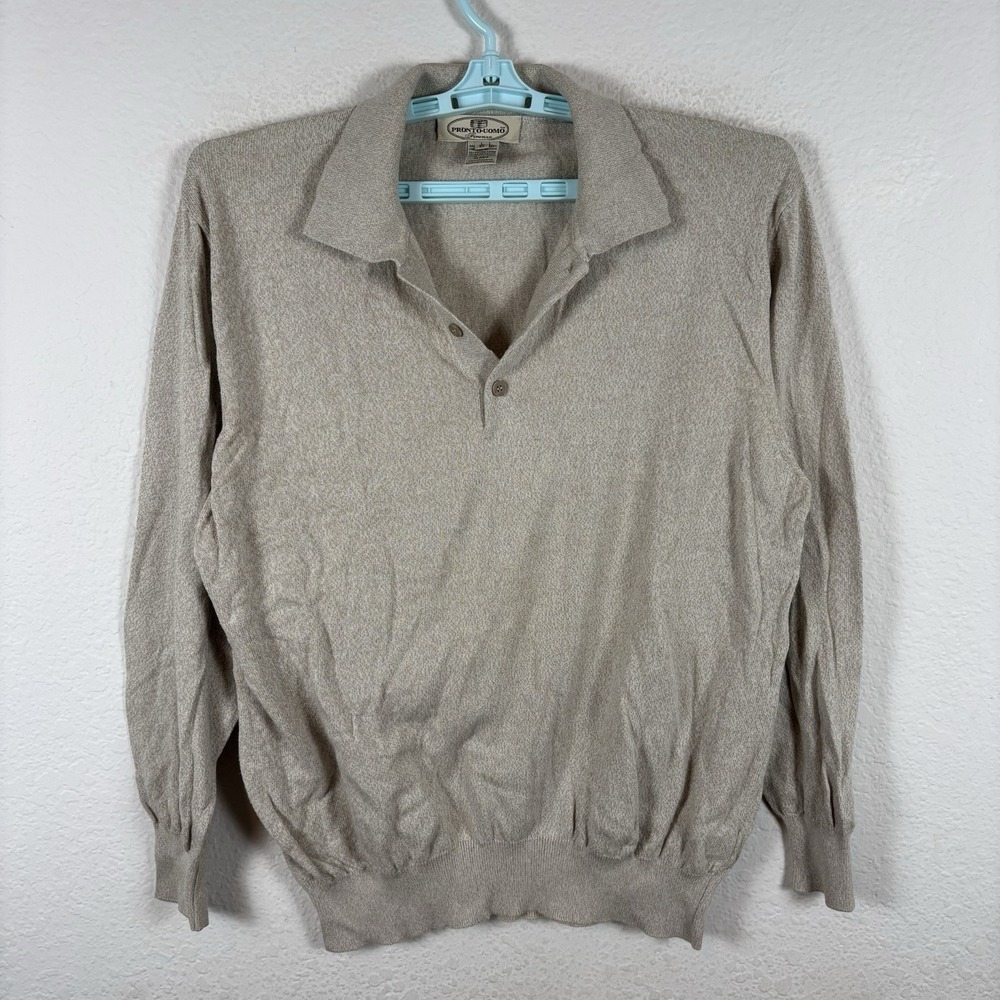 Pronto Uomo Mens Sweater Sz L Large Long Sleeve Solid Heavy Soft Excellent